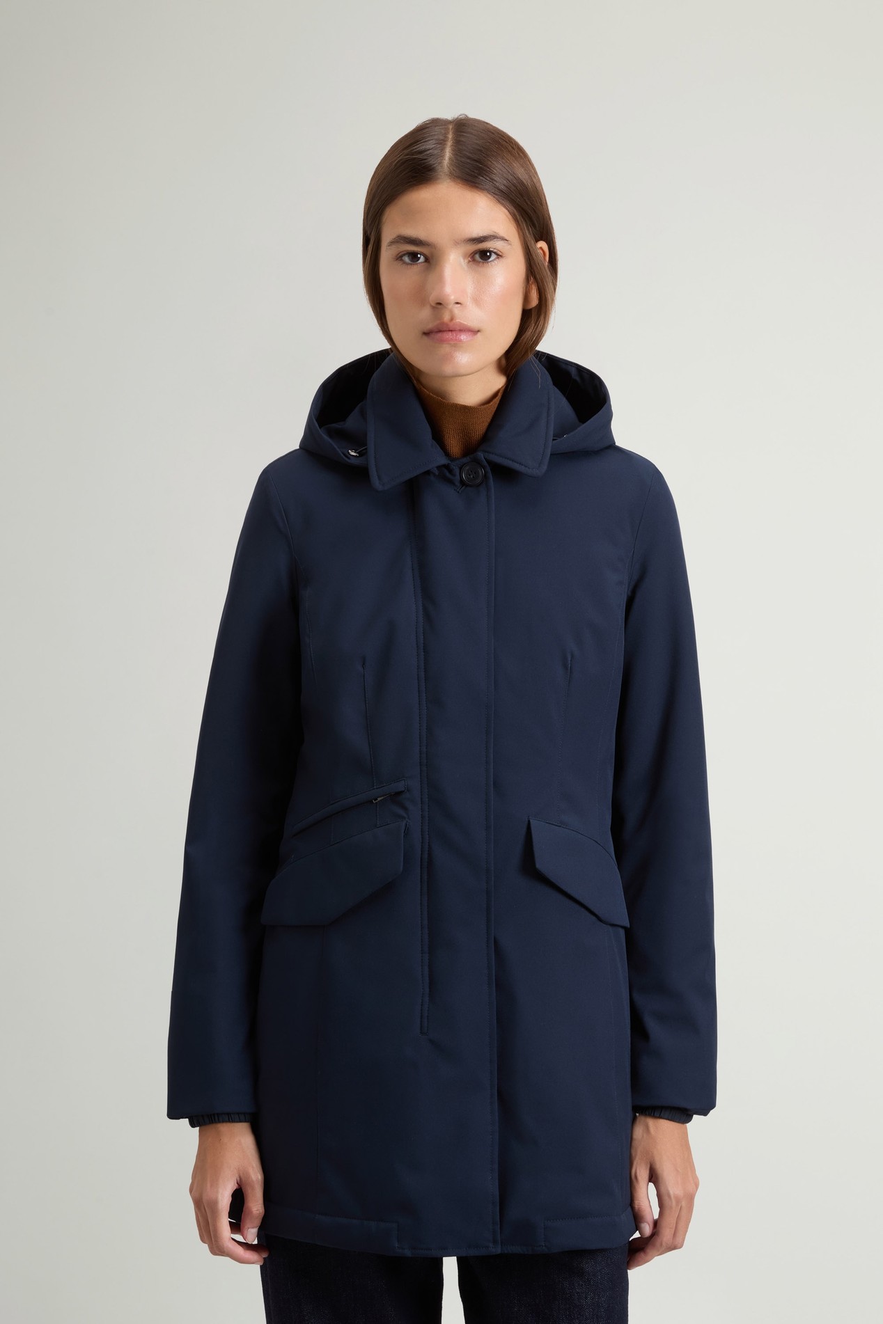 Manteau en Light Stretch à capuche amovible Bleu photo 1 | Woolrich