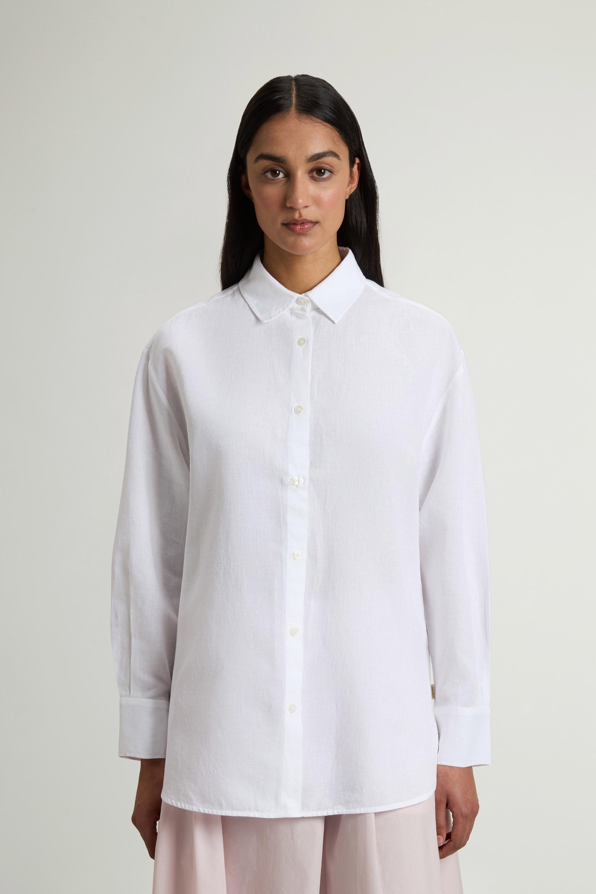 Boyfriend Shirt in Cotton and Linen Blend White photo 1 | Woolrich