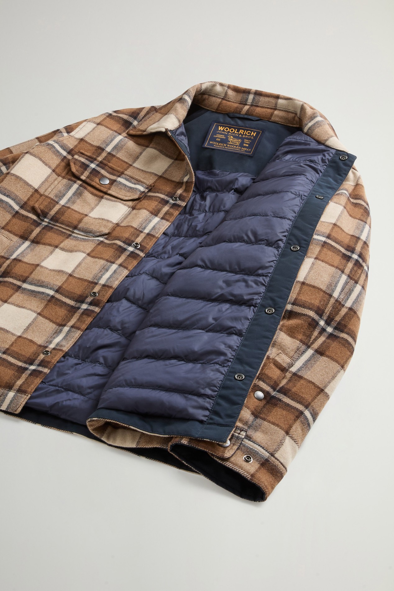 Alaskan Check Overshirt in Recycled Italian Wool Blend Brown photo 8 | Woolrich