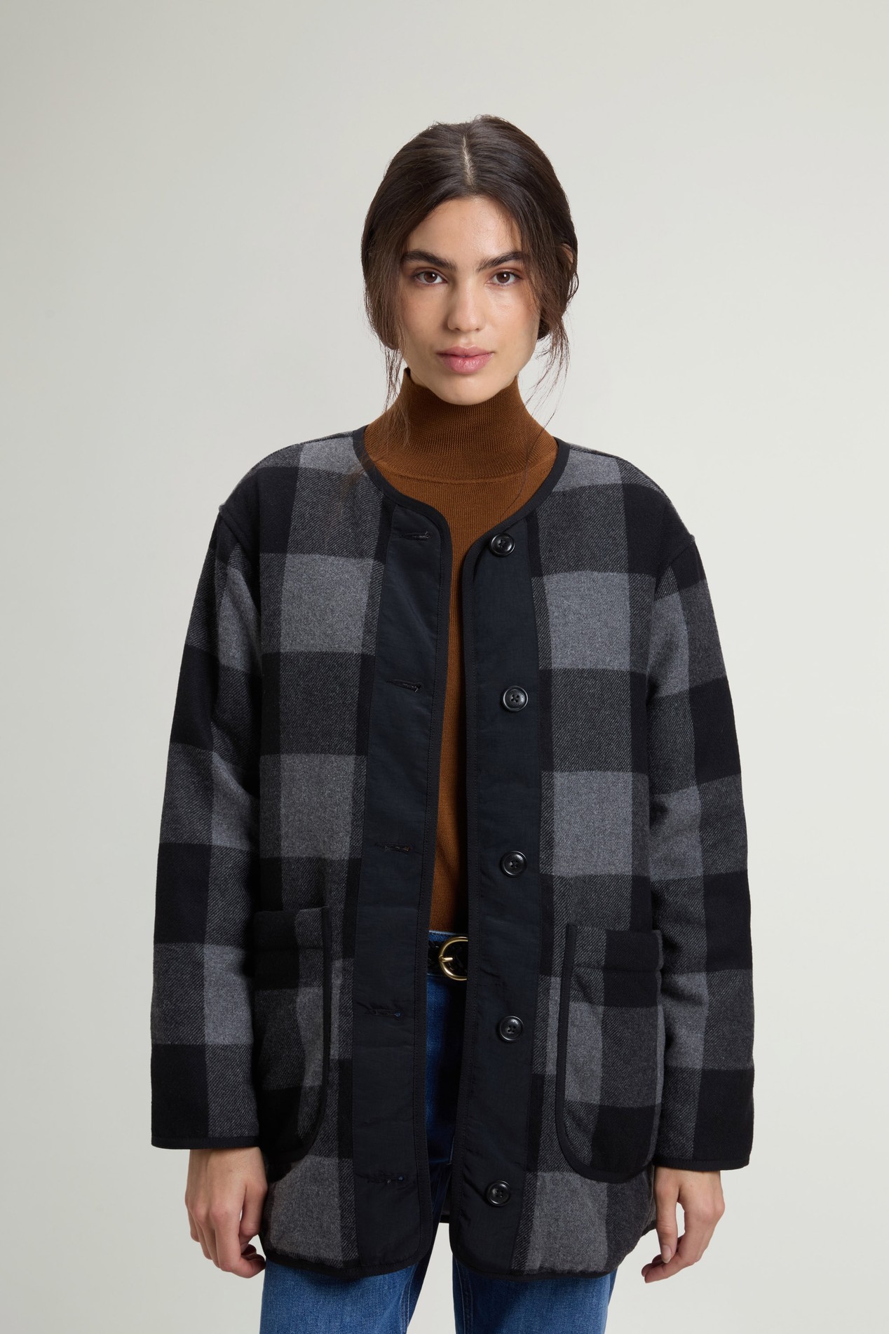 Long Alaskan Checked Overshirt in Wool Blend Black photo 1 | Woolrich