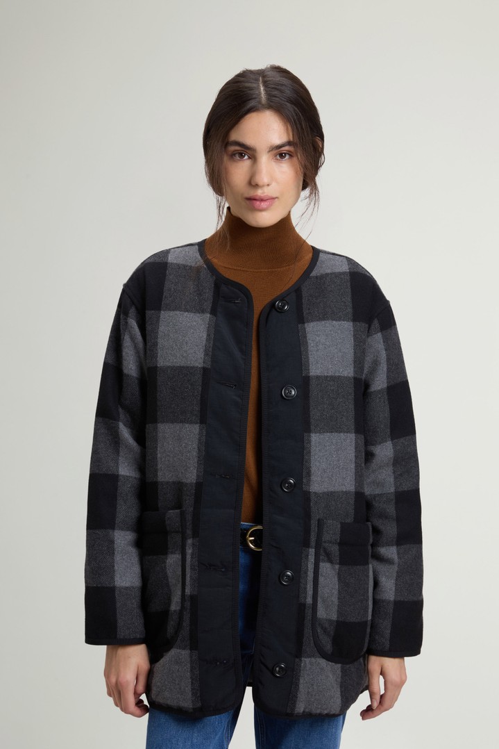 Long Alaskan Checked Overshirt in Wool Blend Black photo 1 | Woolrich