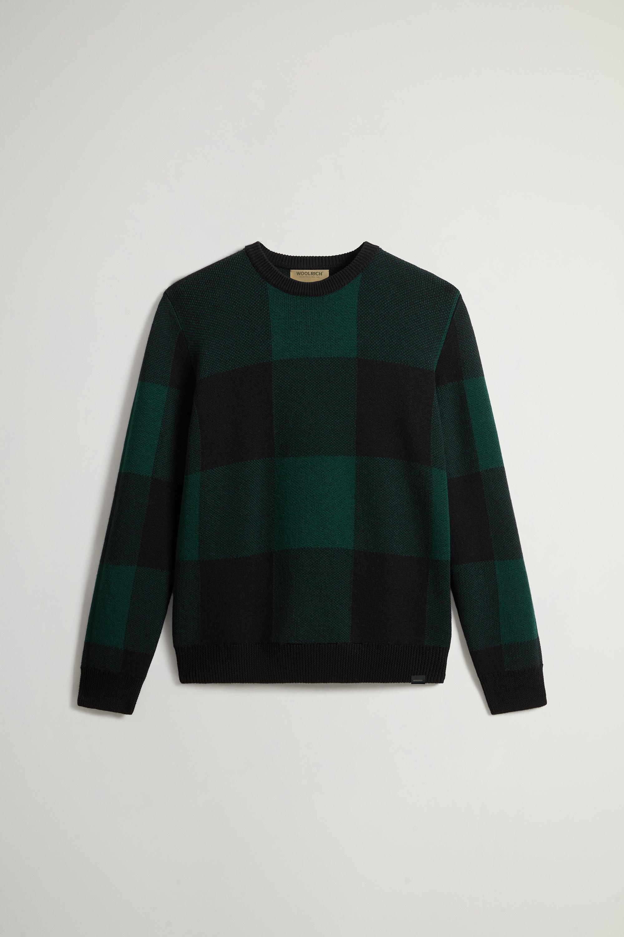 Checked Crewneck Sweater in Pure Merino Virgin Wool Green photo 1 | Woolrich