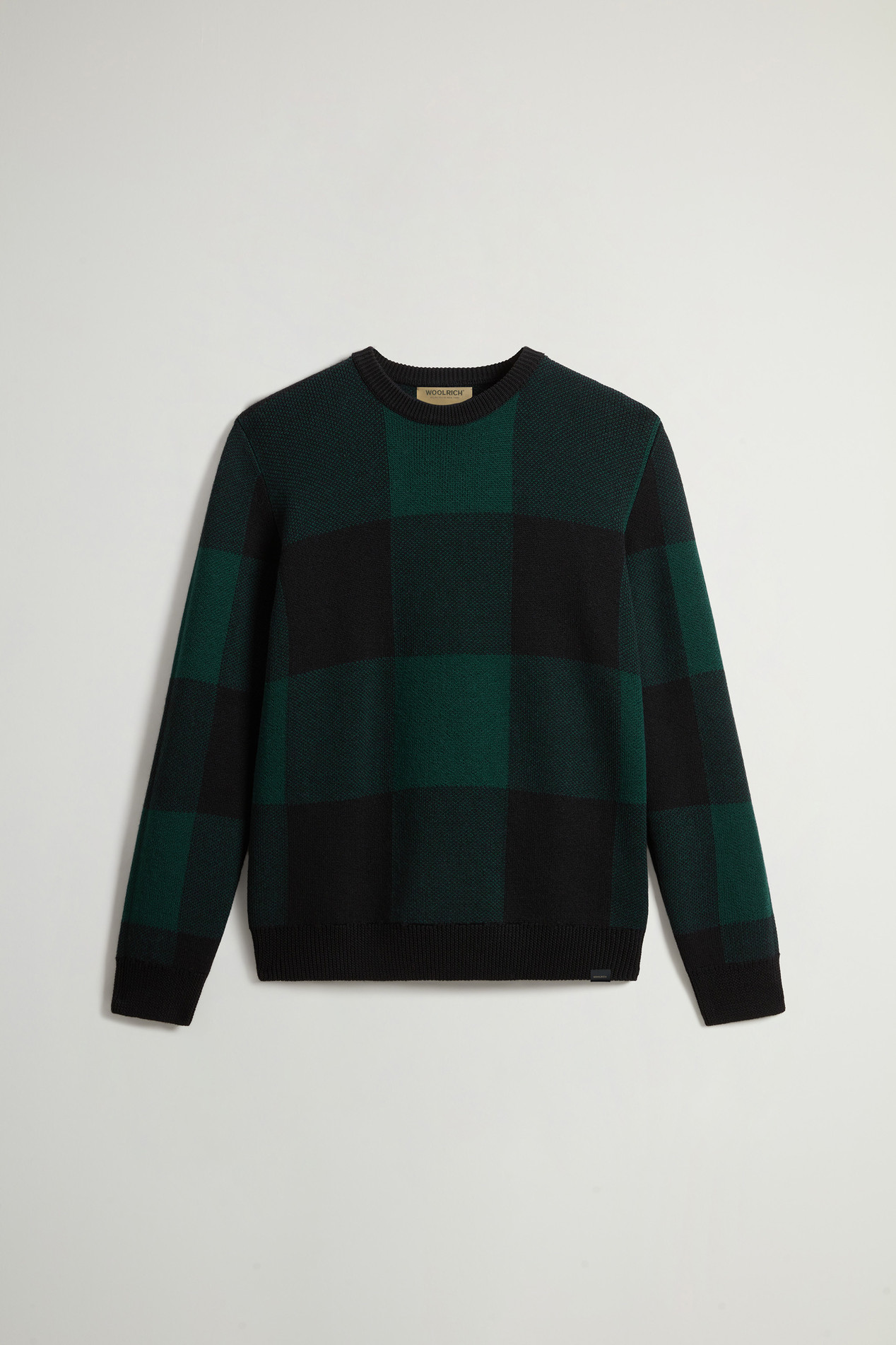 Checked Crewneck Sweater in Pure Merino Virgin Wool Green photo 1 | Woolrich