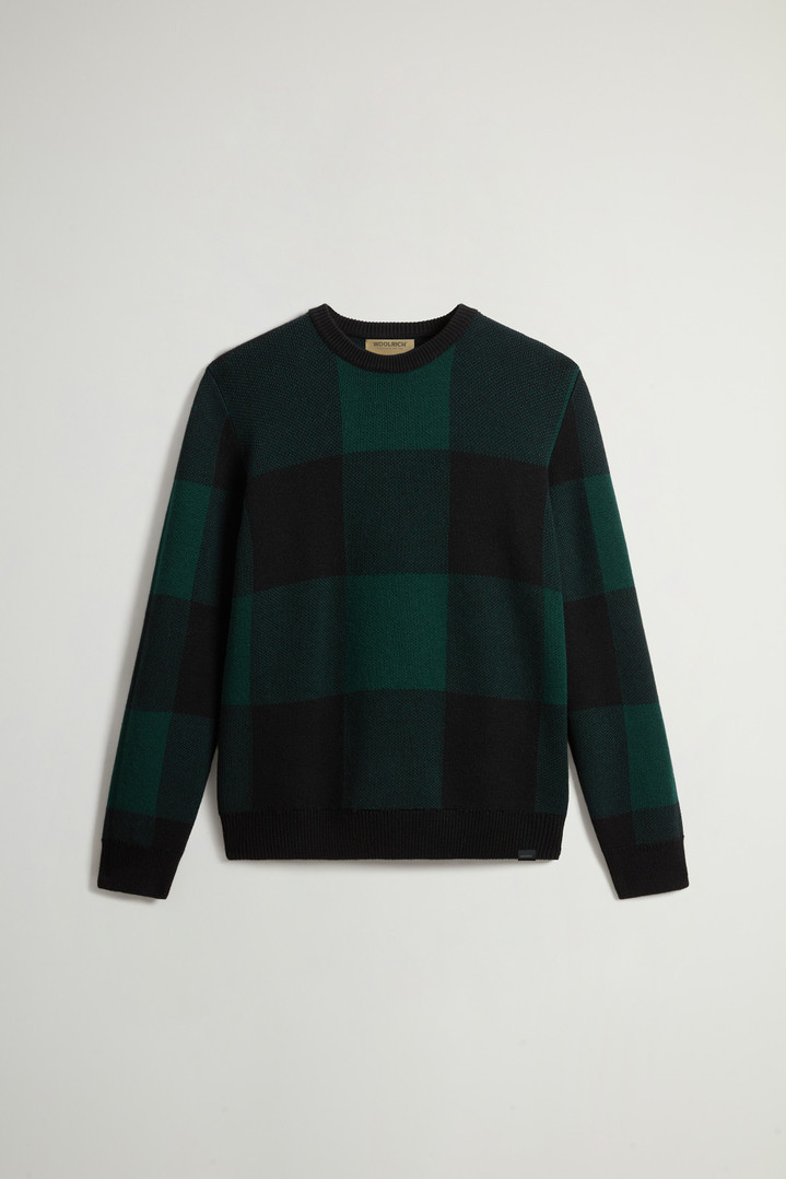 Checked Crewneck Sweater in Pure Merino Virgin Wool Green photo 1 | Woolrich