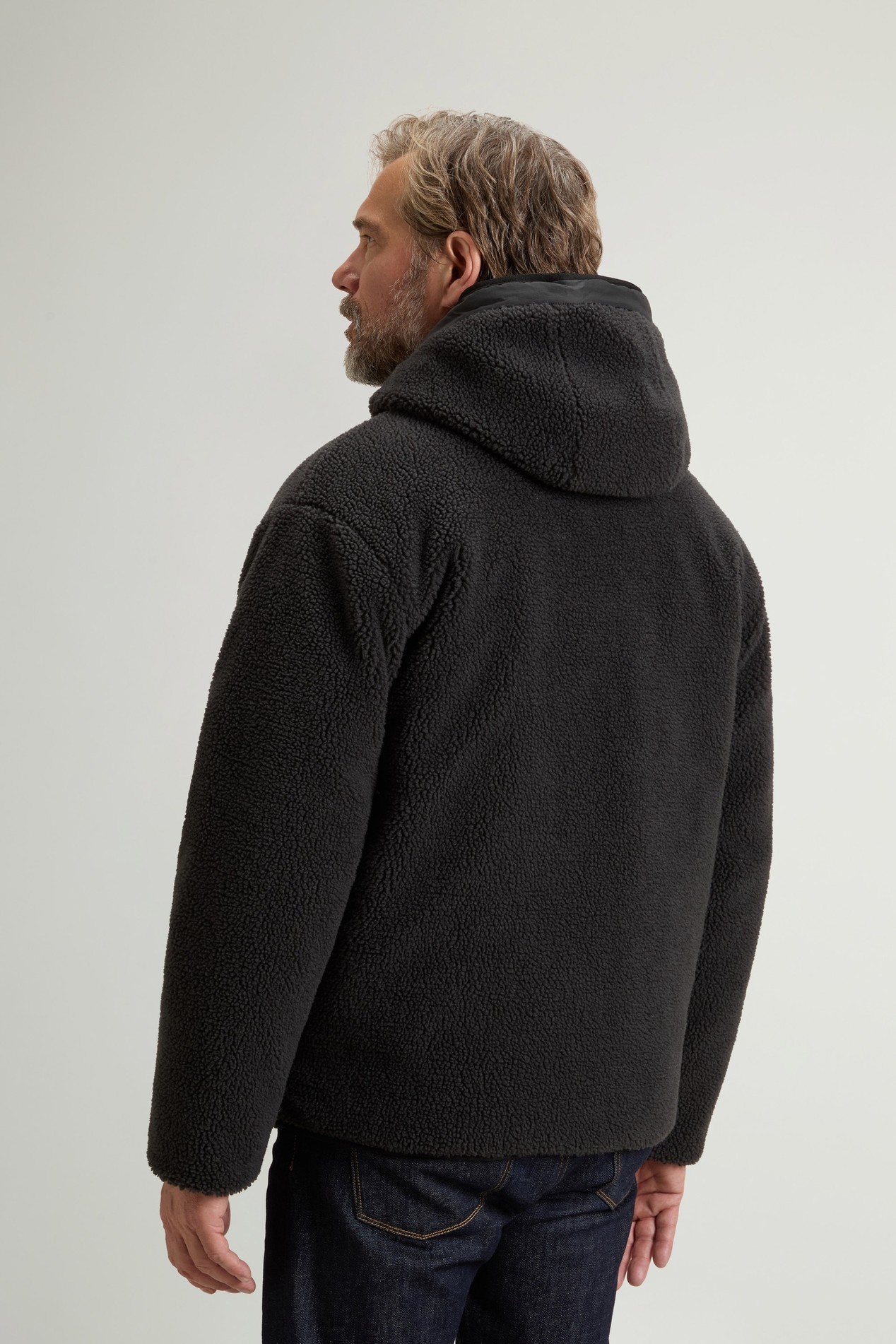 Reversible Hooded Jacket in Nylon and Sherpa Gray photo 2 | Woolrich