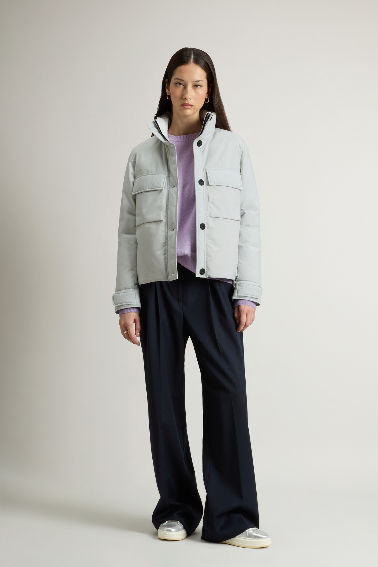 Cloud Jacket with Stand-Up Collar and Packable Hood Gray photo 2 | Woolrich