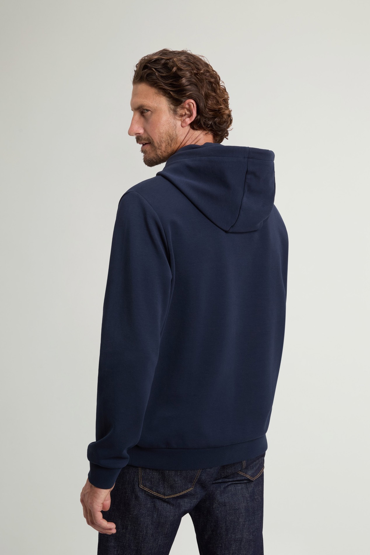 Hooded Sweatshirt in Cotton-Blend Interlock Blue photo 3 | Woolrich