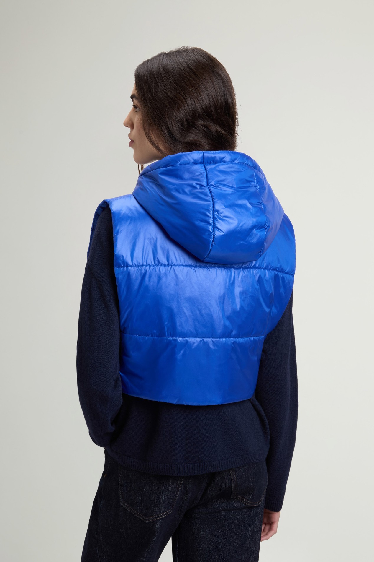 Packable Quilted Hooded Vest in Urban Light Nylon Blue photo 3 | Woolrich