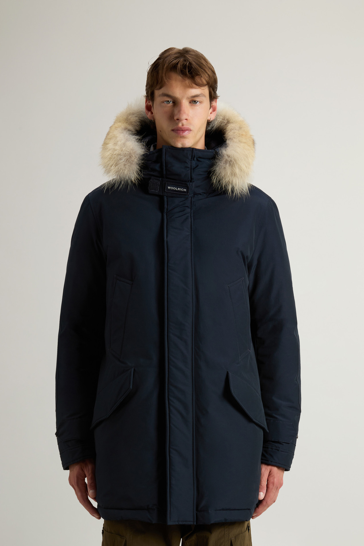Polar Parka in Ramar Cloth with High Collar and Fur Trim Blue photo 1 | Woolrich