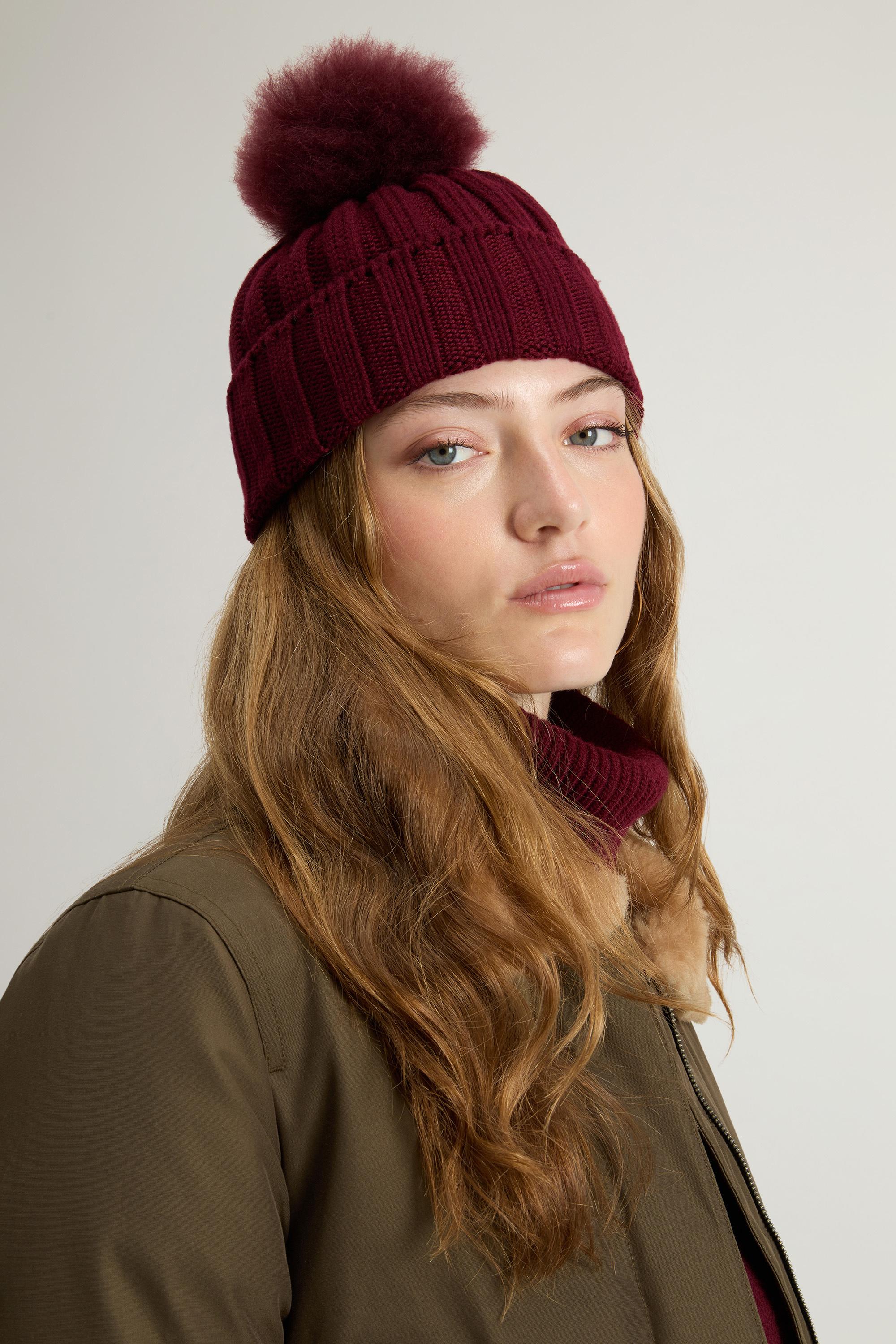 Merino Virgin Wool Beanie with Removable Cashmere Pompom Burgundy photo 5 | Woolrich