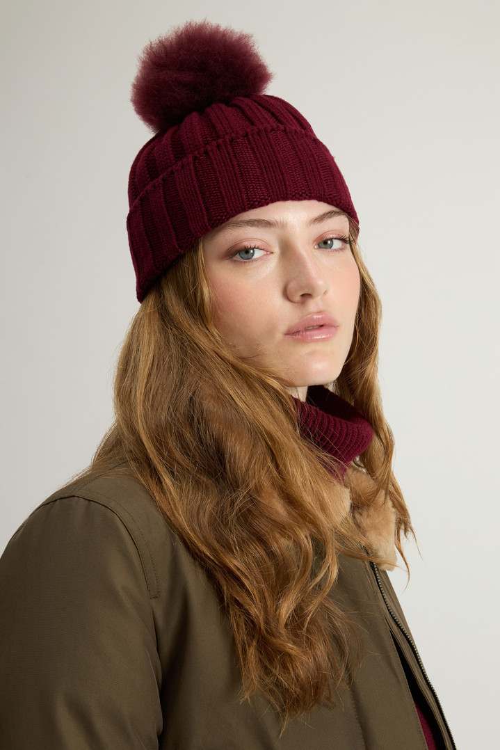 Merino Virgin Wool Beanie with Removable Cashmere Pompom Burgundy photo 5 | Woolrich