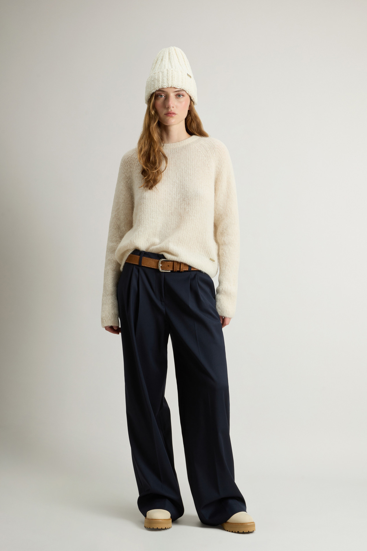 Garment-Dyed Crewneck Sweater in Alpaca and Wool Blend White photo 2 | Woolrich