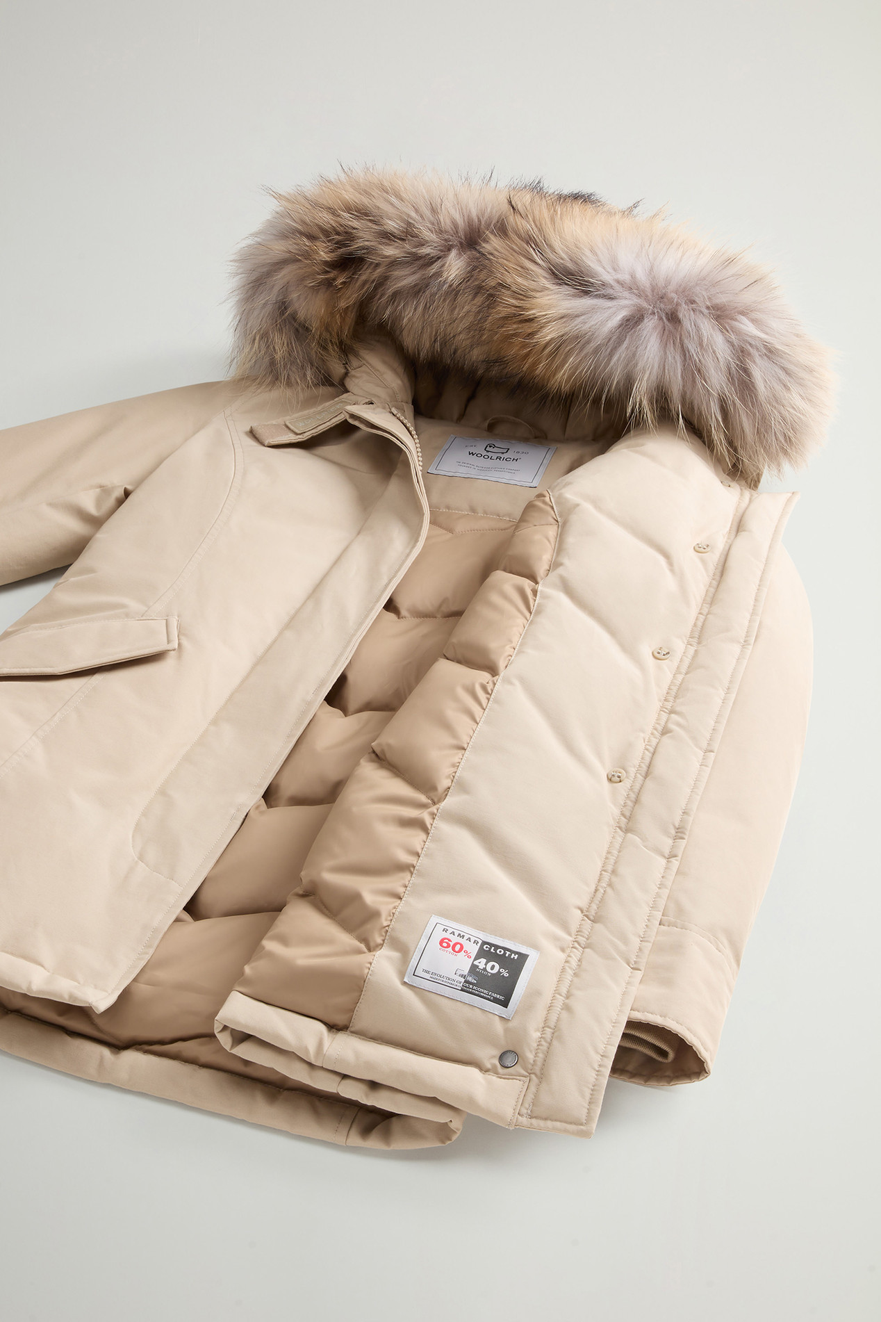 Arctic Parka aus Ramar Cloth mit abnehmbarem Pelzbesatz Beige photo 8 | Woolrich