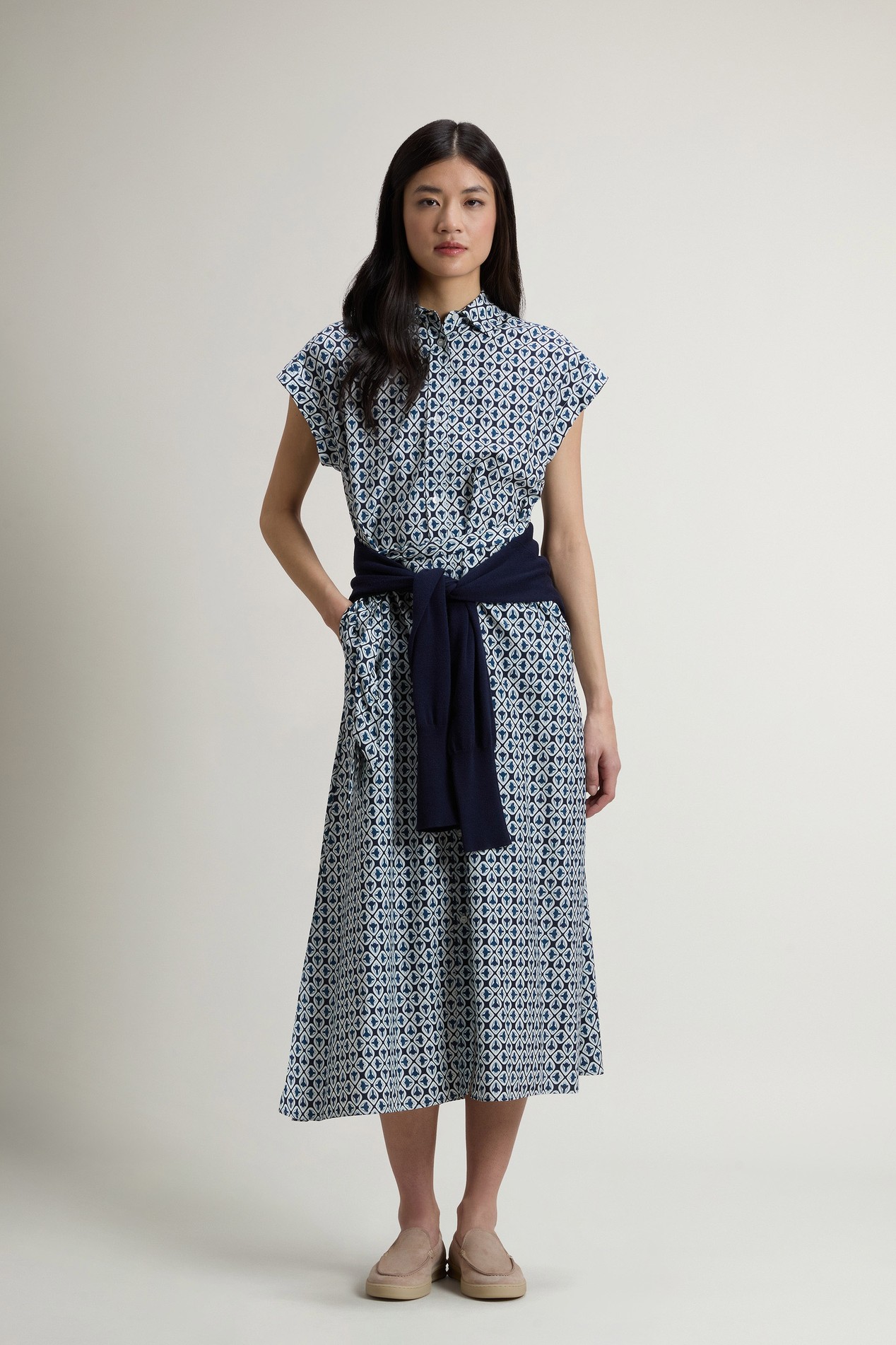 Shirt Dress in Cotton Blend with Belt Blue photo 2 | Woolrich