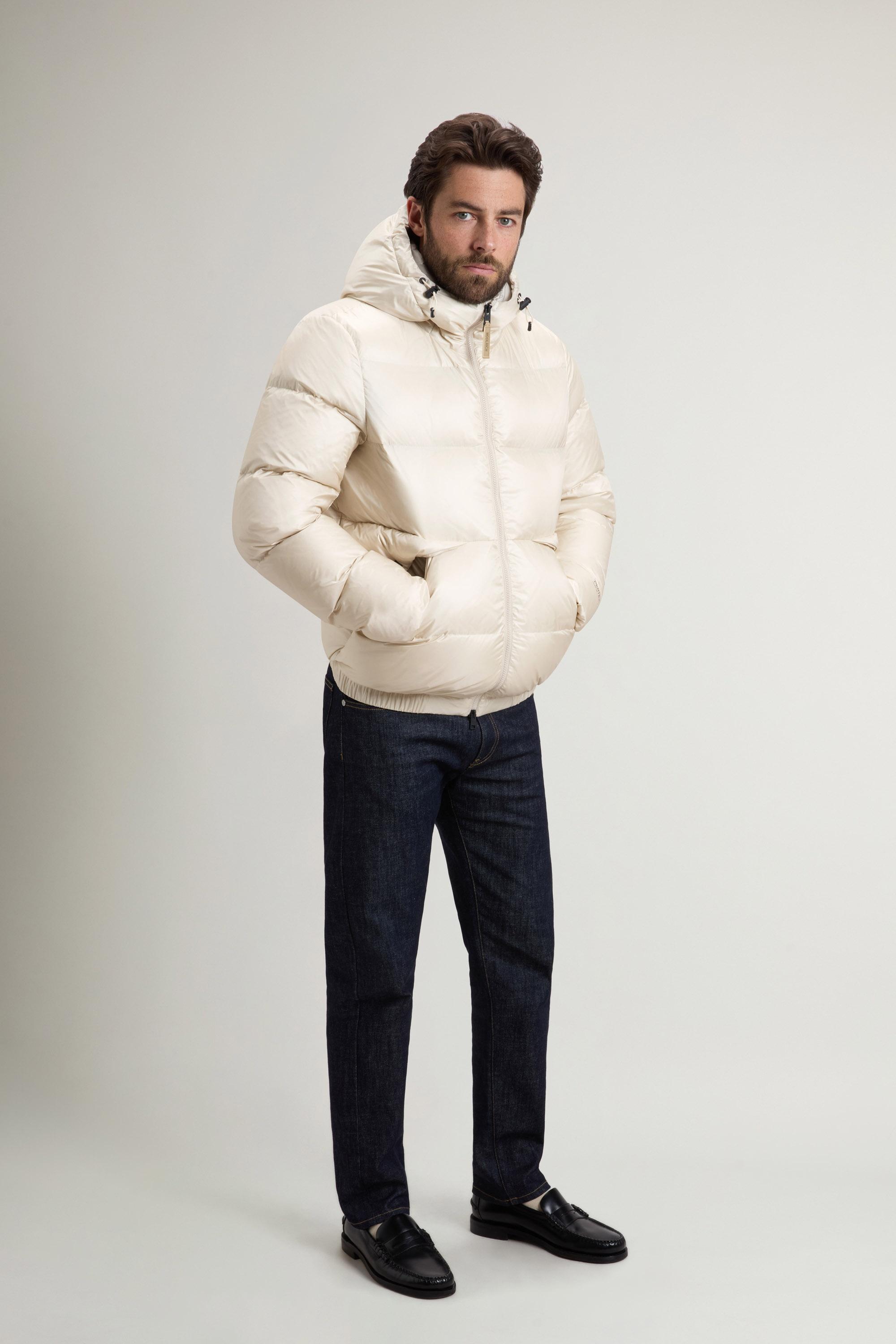 Quilted down jacket in recycled Pertex® Quantum fabric with hood Beige photo 1 | Woolrich