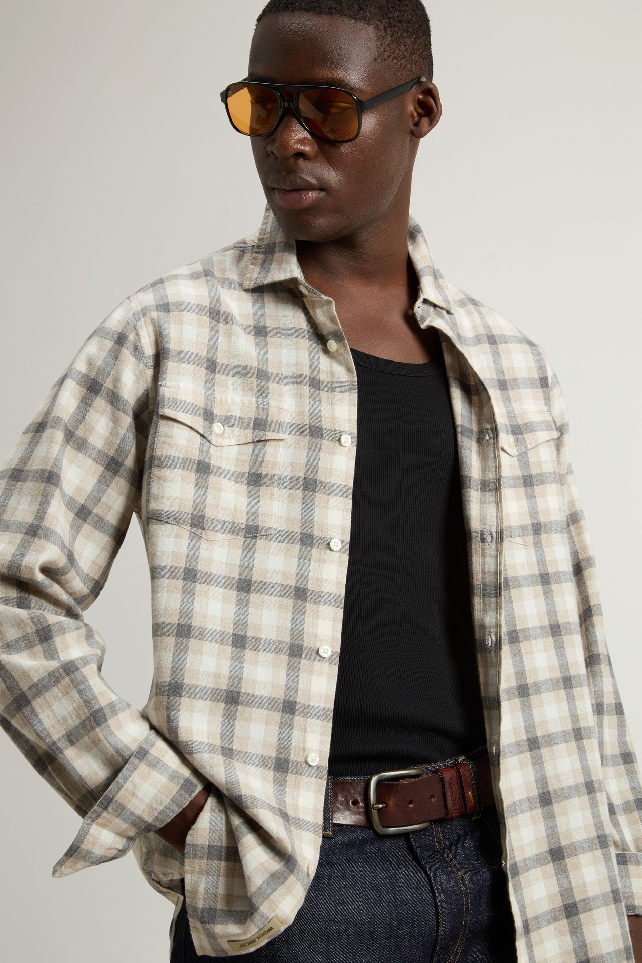 Pure Madras Cotton Flannel Checked Shirt Beige photo 4 | Woolrich