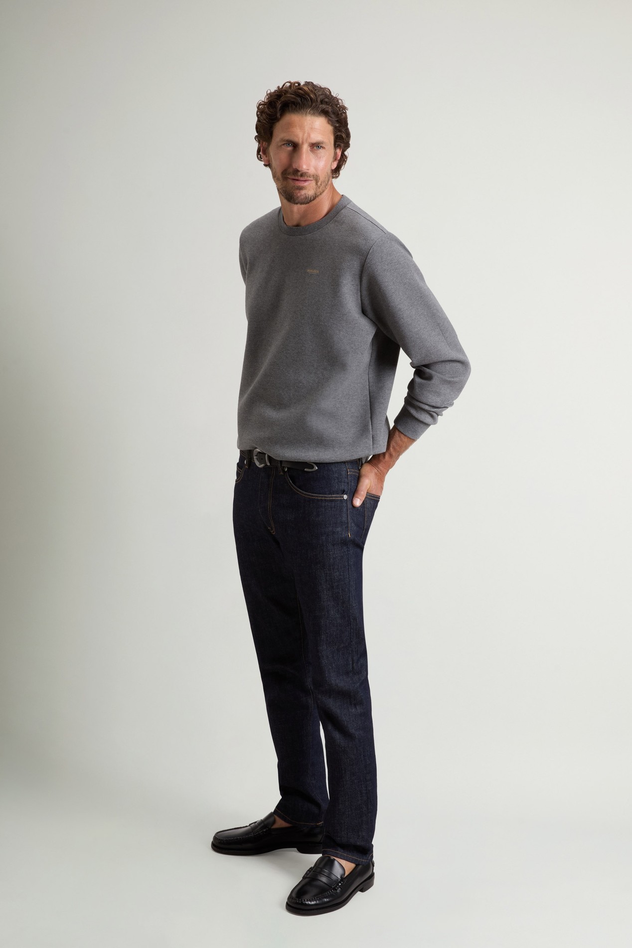 Crewneck Sweatshirt in Cotton-Blend Interlock with Logo Gray photo 2 | Woolrich