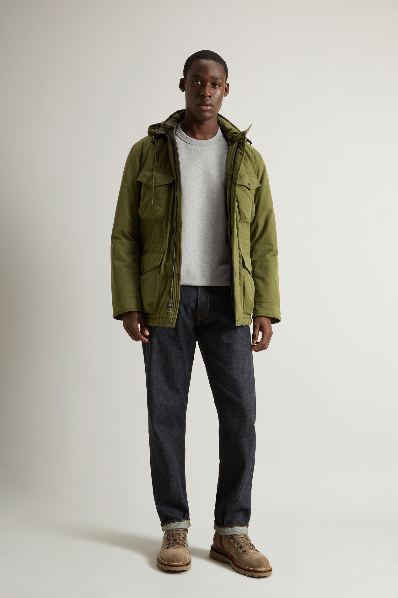 Crewneck Cotton Fleece Sweatshirt with Embroidered Logo Gray photo 2 | Woolrich