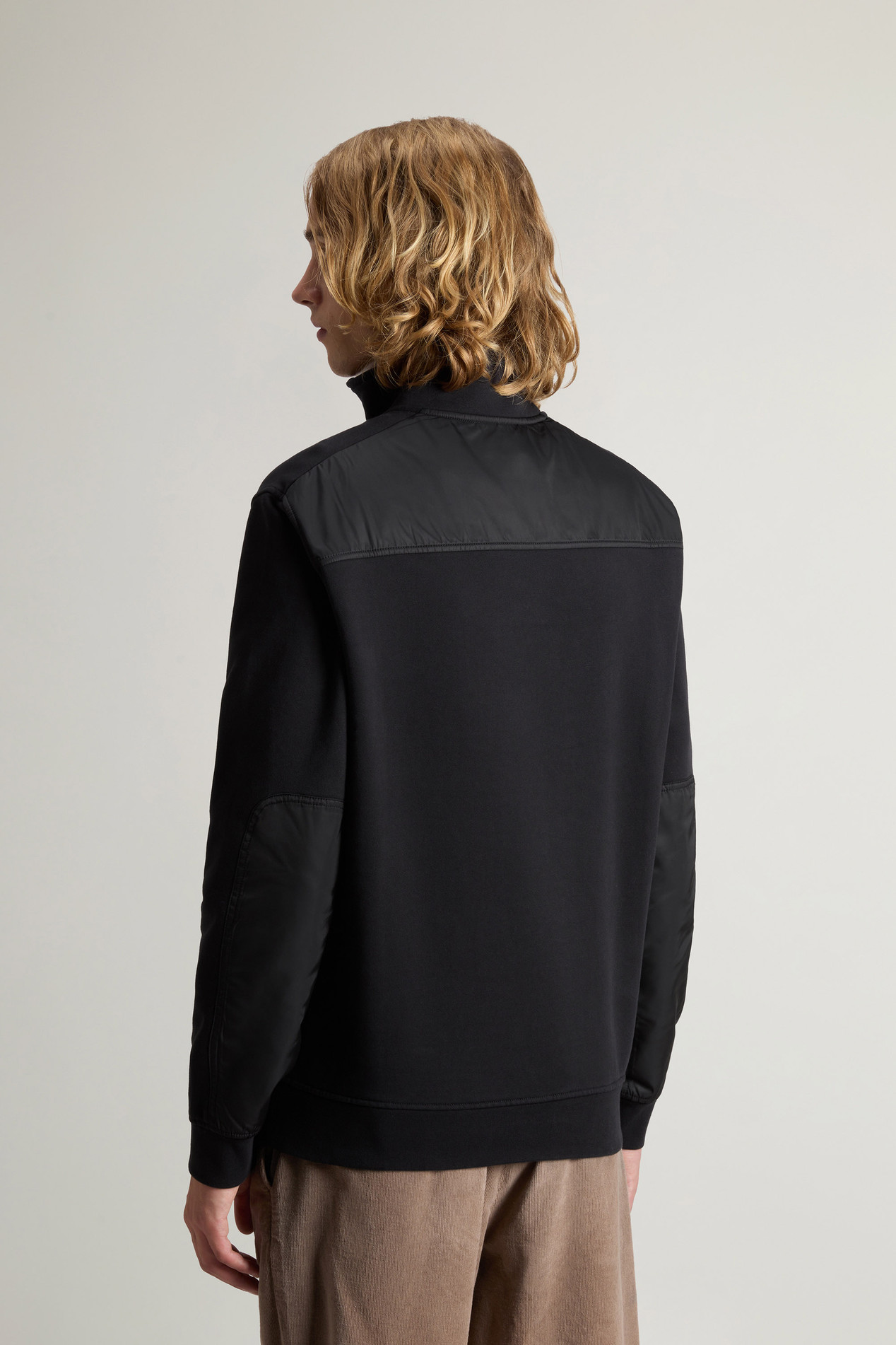 Hybrid Pure Cotton and Nylon Turtleneck Sweatshirt Black photo 3 | Woolrich