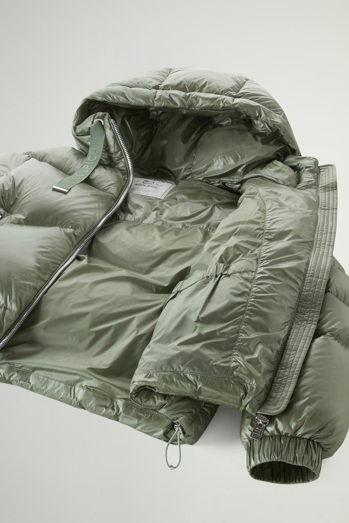 Aliquippa Short Down Jacket in Glossy Nylon Green photo 6 | Woolrich