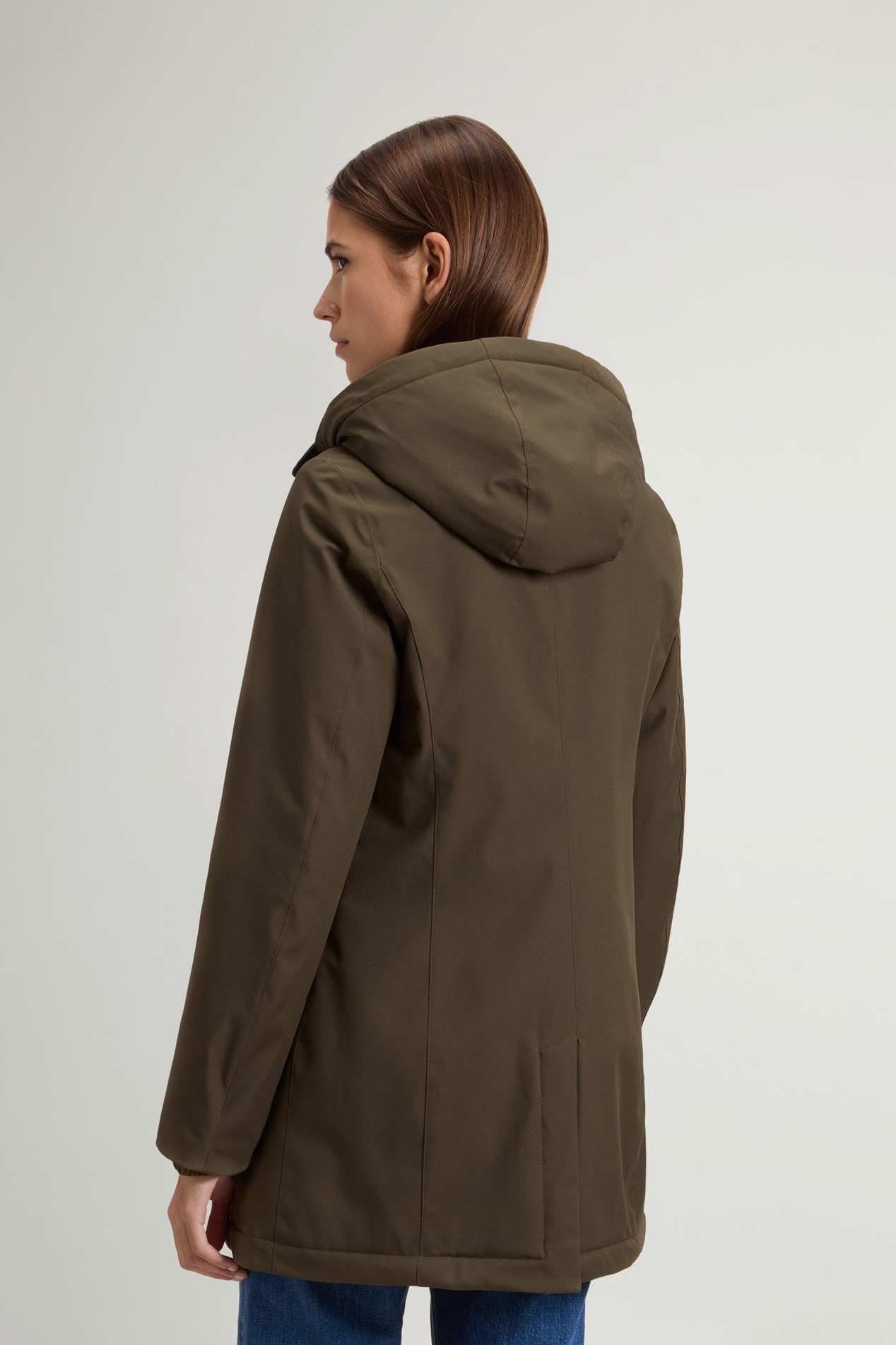Coat in Light Stretch with Removable Hood Green photo 3 | Woolrich
