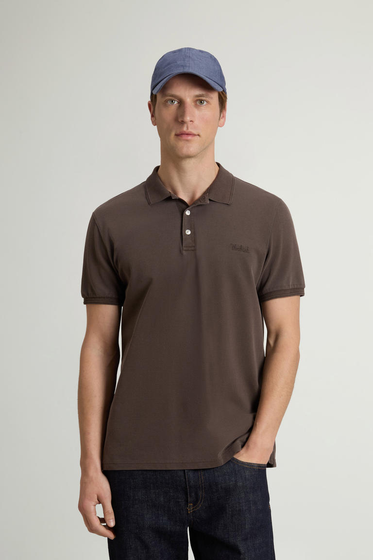 Achteraf geverfd Mackinack-polo van piqué van stretchkatoen Bruin photo 1 | Woolrich