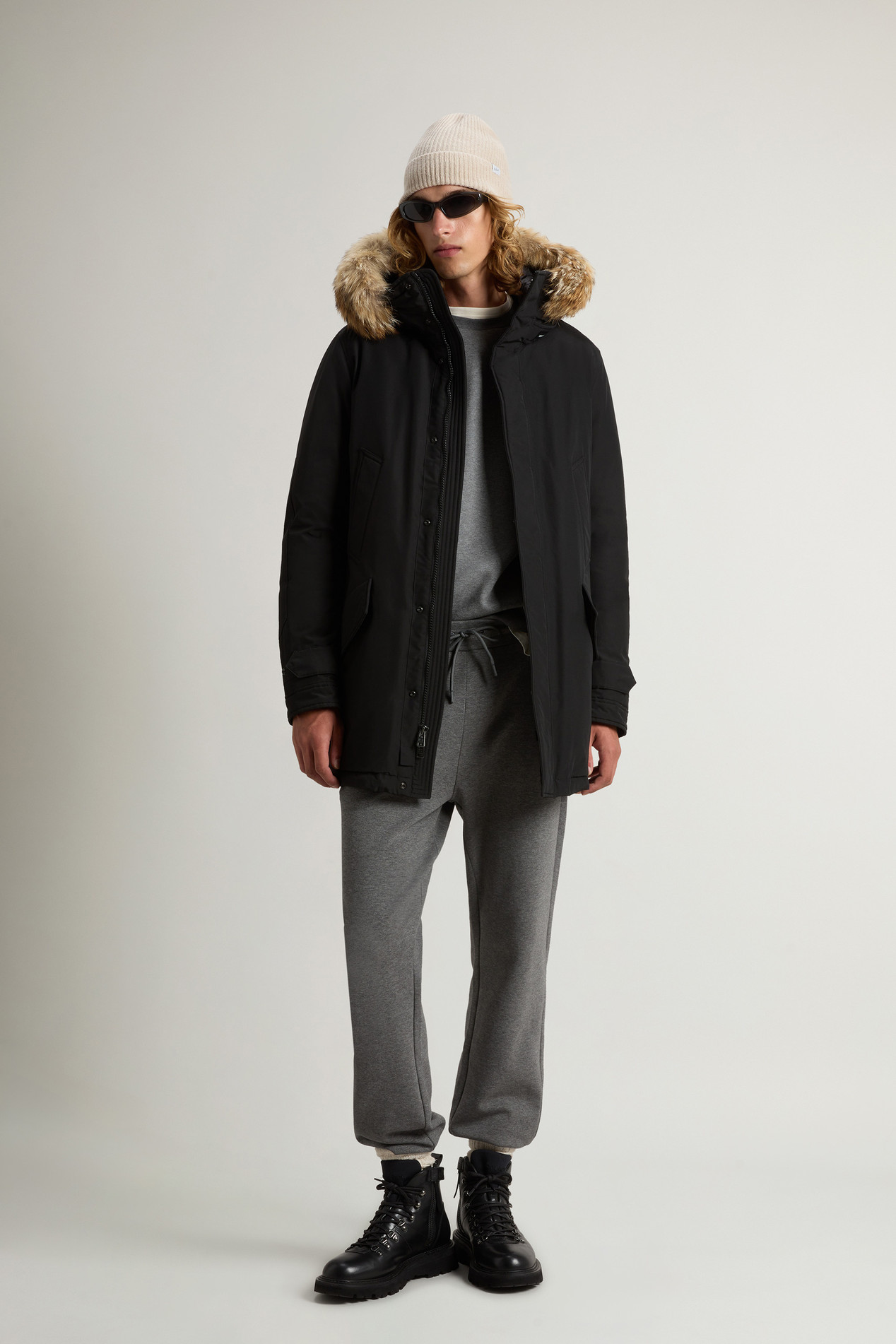 Polar Parka in Ramar Cloth with High Collar and Fur Trim Black photo 2 | Woolrich