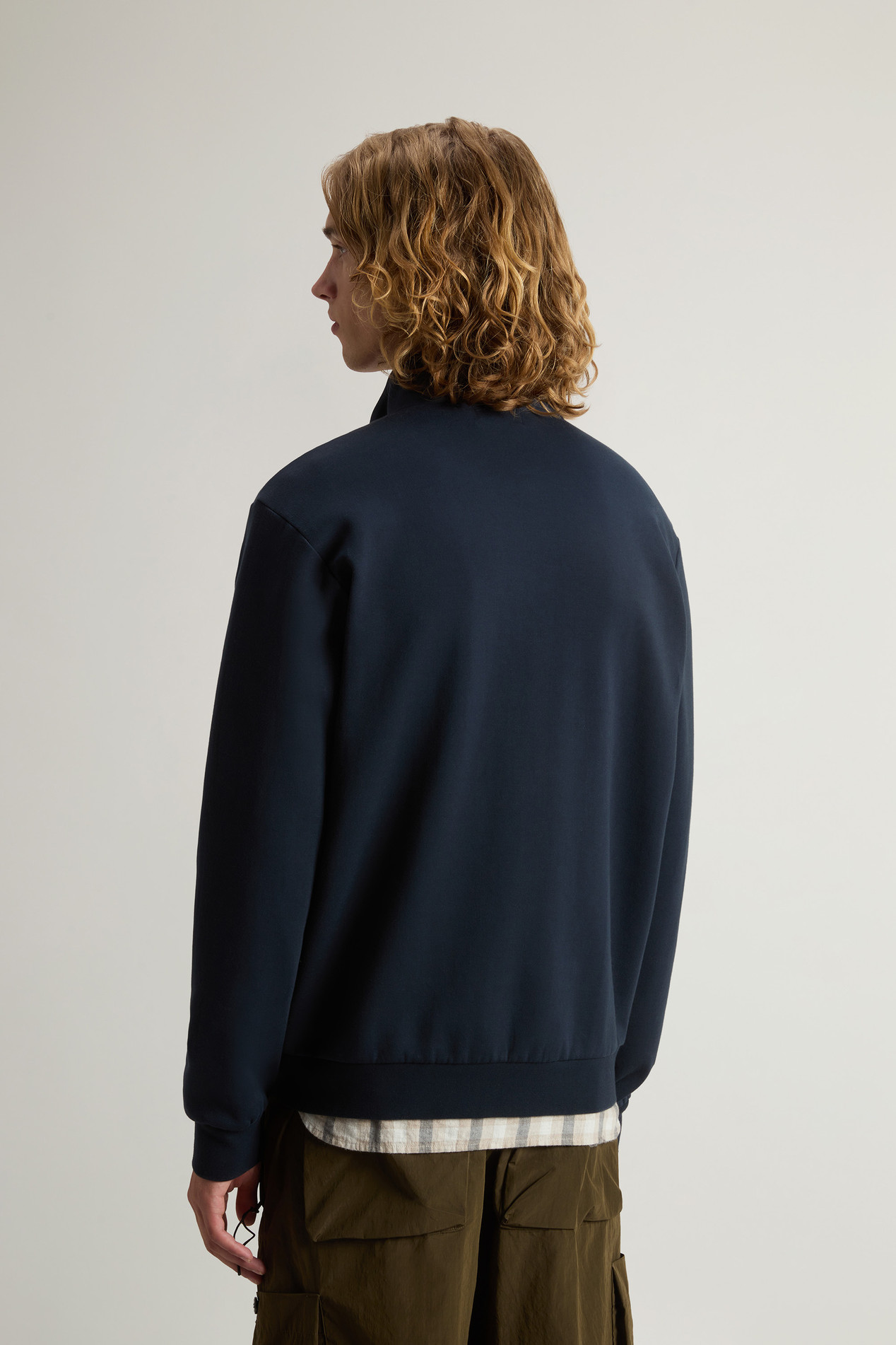 Full-Zip High Neck Sweatshirt in Cotton-Blend Interlock with Logo Blue photo 3 | Woolrich