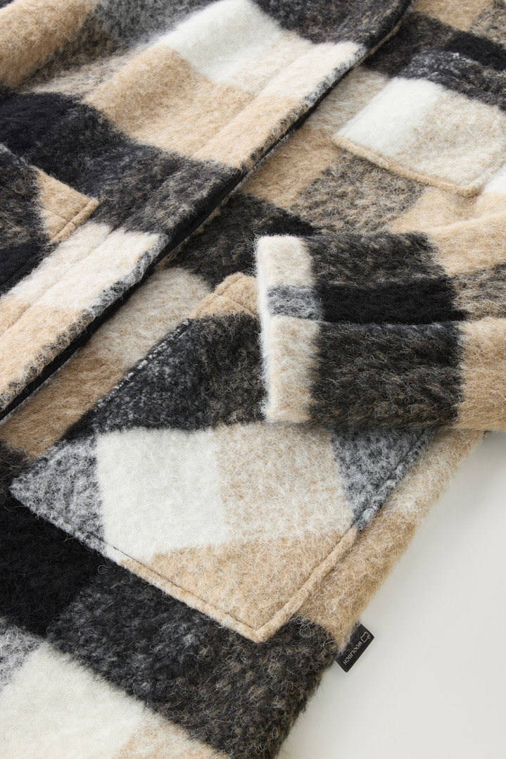 Long Check Overshirt wth Fringed Trim in Alpaca and Wool Blend Multicolor photo 3 | Woolrich