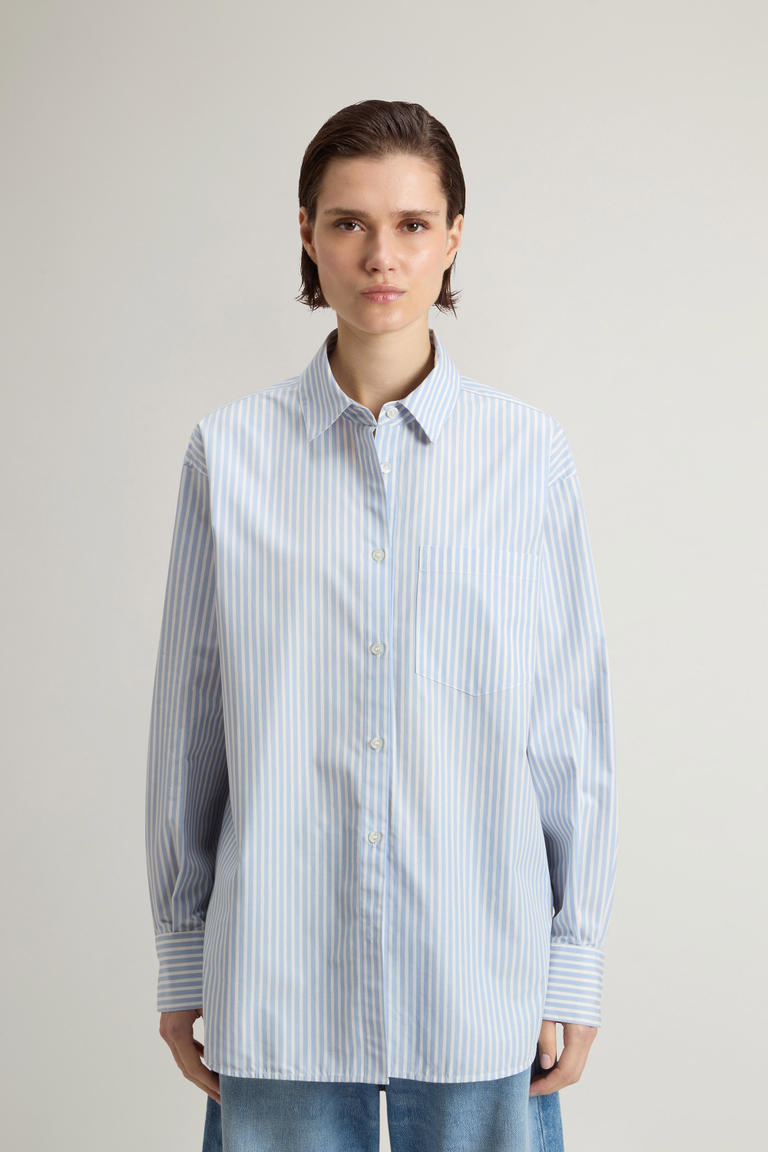 Boyfriend Shirt in Striped Pure Cotton Poplin Blue photo 1 | Woolrich
