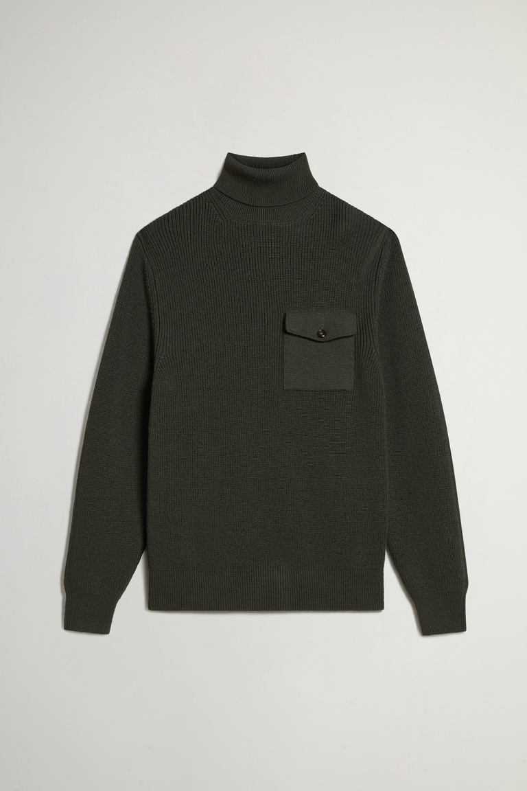 Pullover im Rippstrick aus reiner Merino-Schurwolle mit hohem Kragen Grün photo 1 | Woolrich