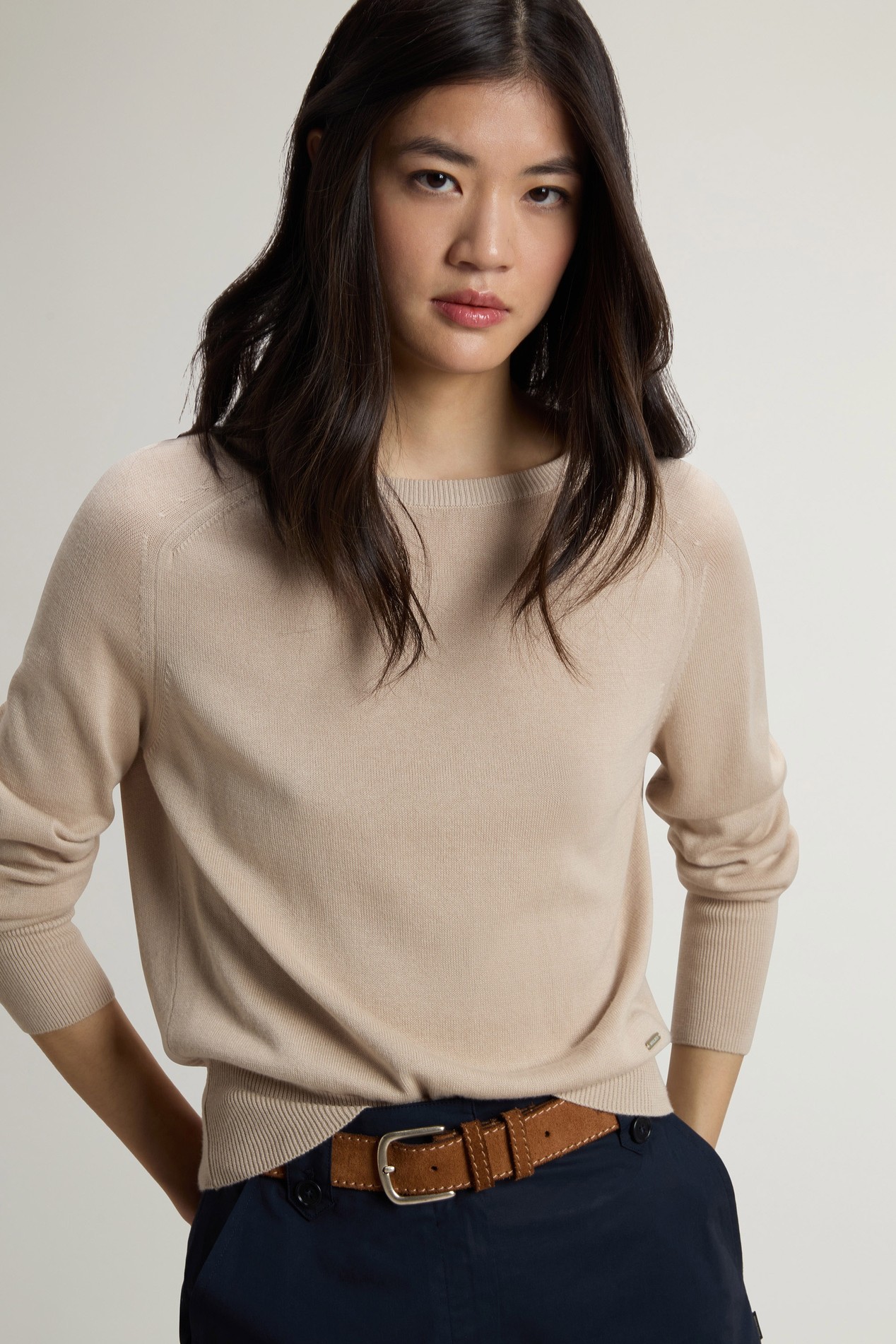 COTTON MODAL CREWNECK Beige photo 4 | Woolrich