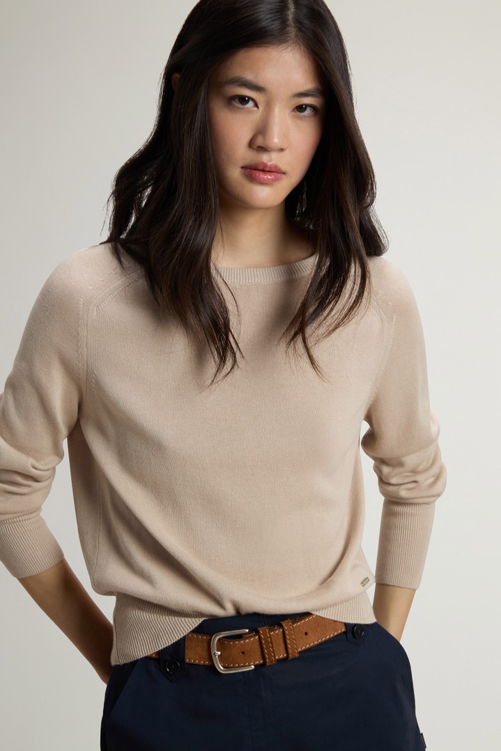 COTTON MODAL CREWNECK Beige photo 4 | Woolrich