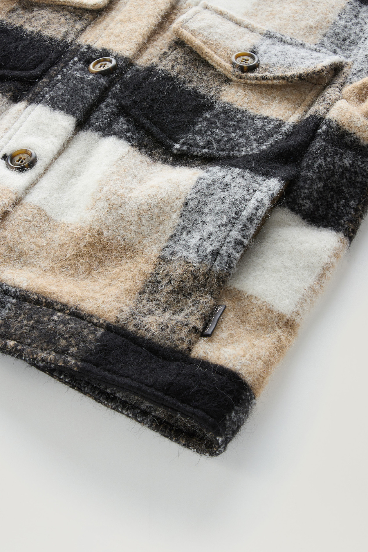 Check Overshirt wth Fringed Trim in Alpaca and Wool Blend Multicolor photo 4 | Woolrich