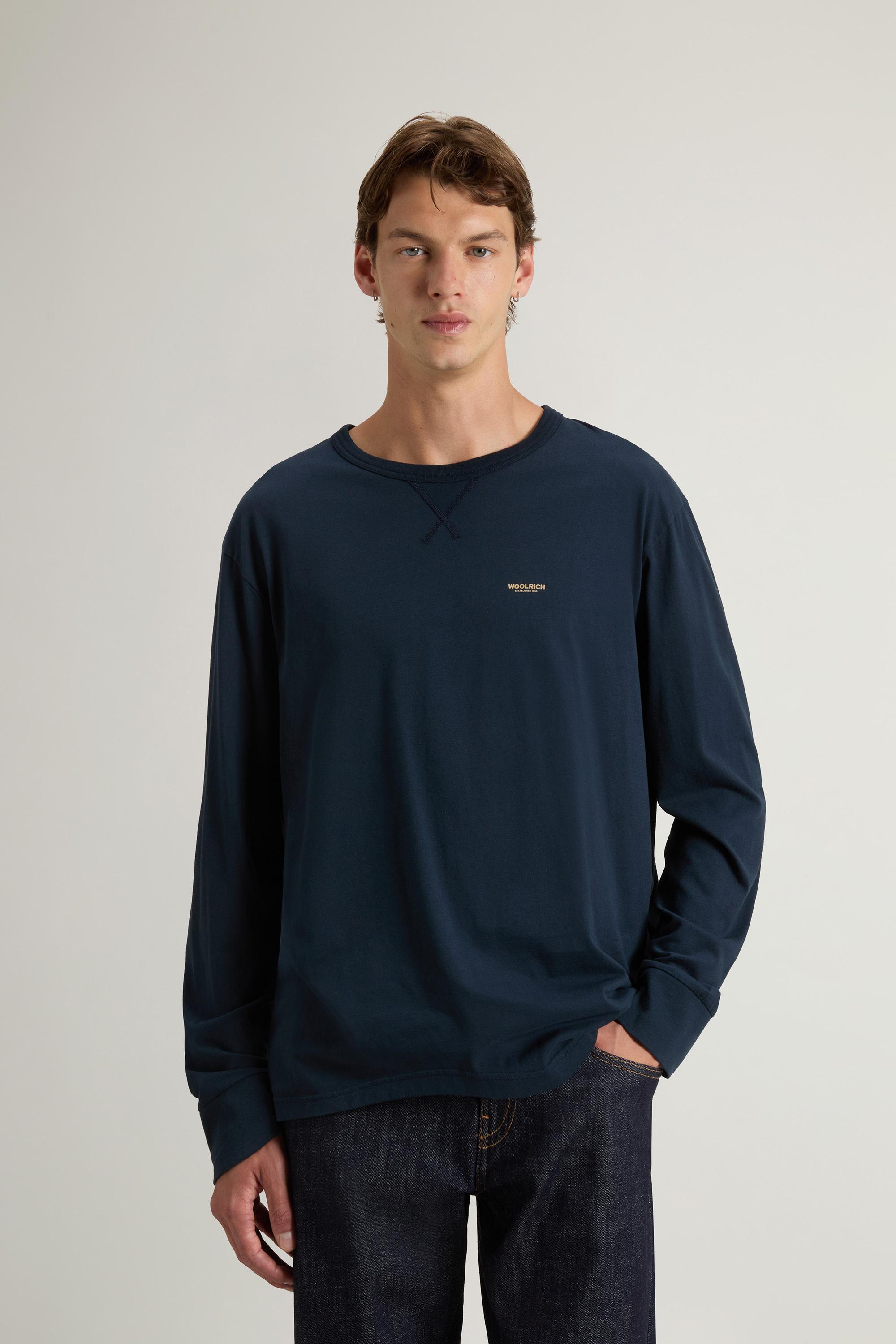 Langarm-T-Shirt aus reiner Baumwolle Blau photo 1 | Woolrich