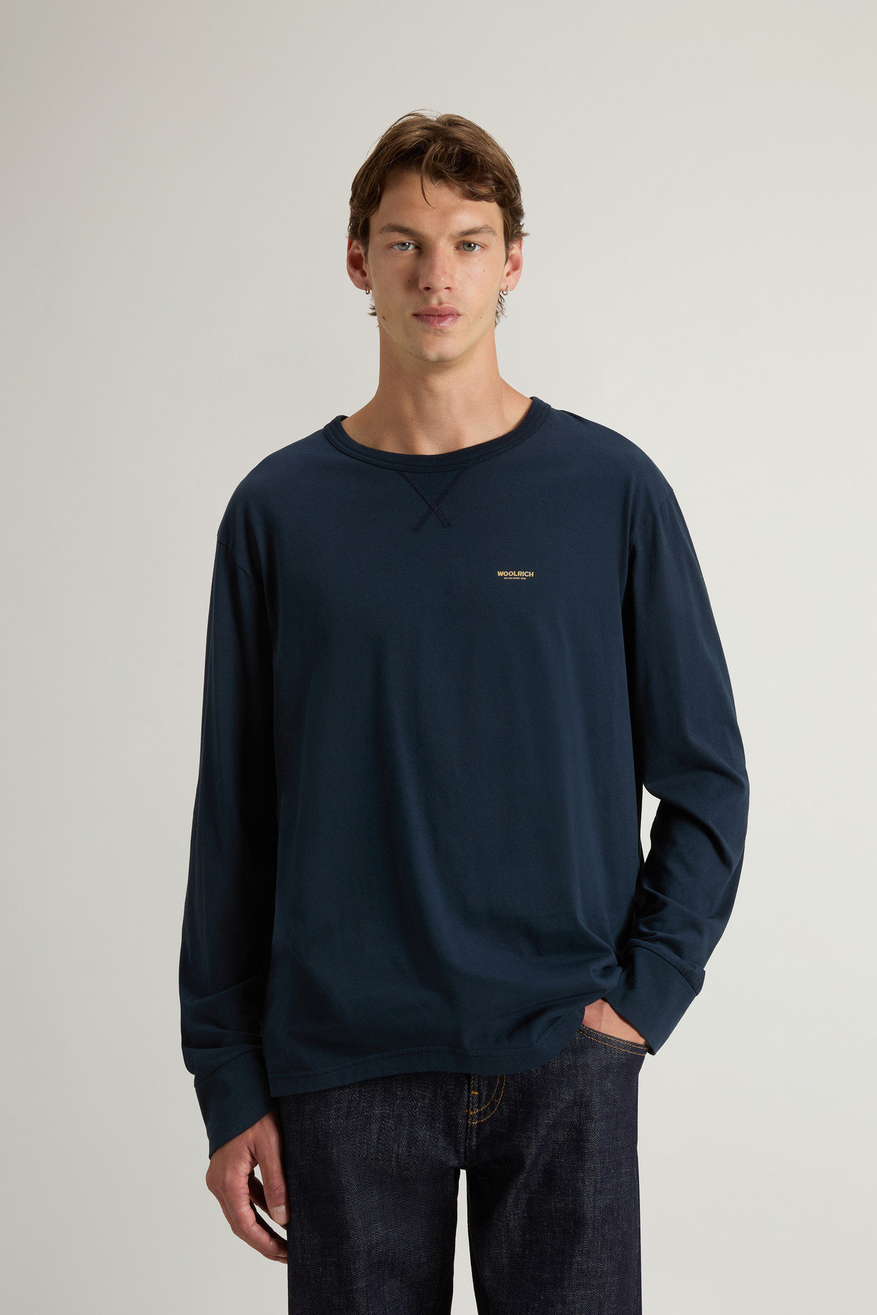 Long-Sleeve T-shirt in Pure Cotton Blue photo 1 | Woolrich