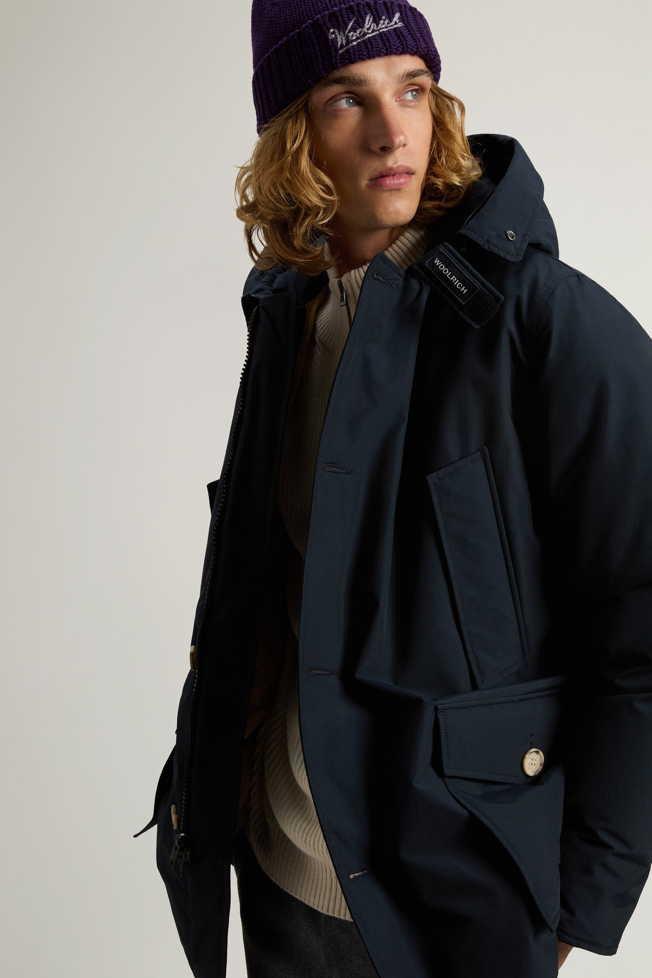 Arctic Parka in Ramar Cloth with Detachable Fur Trim Blue photo 4 | Woolrich