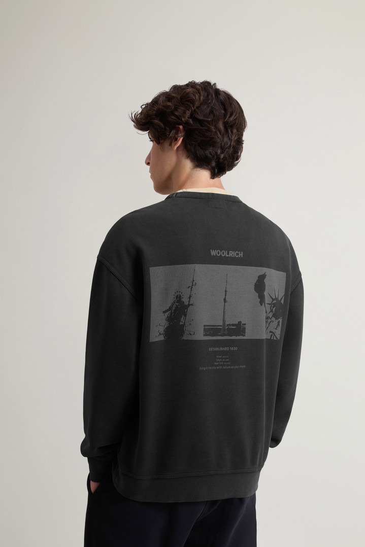 Teen Boys’ Garment-Dyed Pure Cotton Crewneck Sweatshirt with Rear Print Black photo 3 | Woolrich