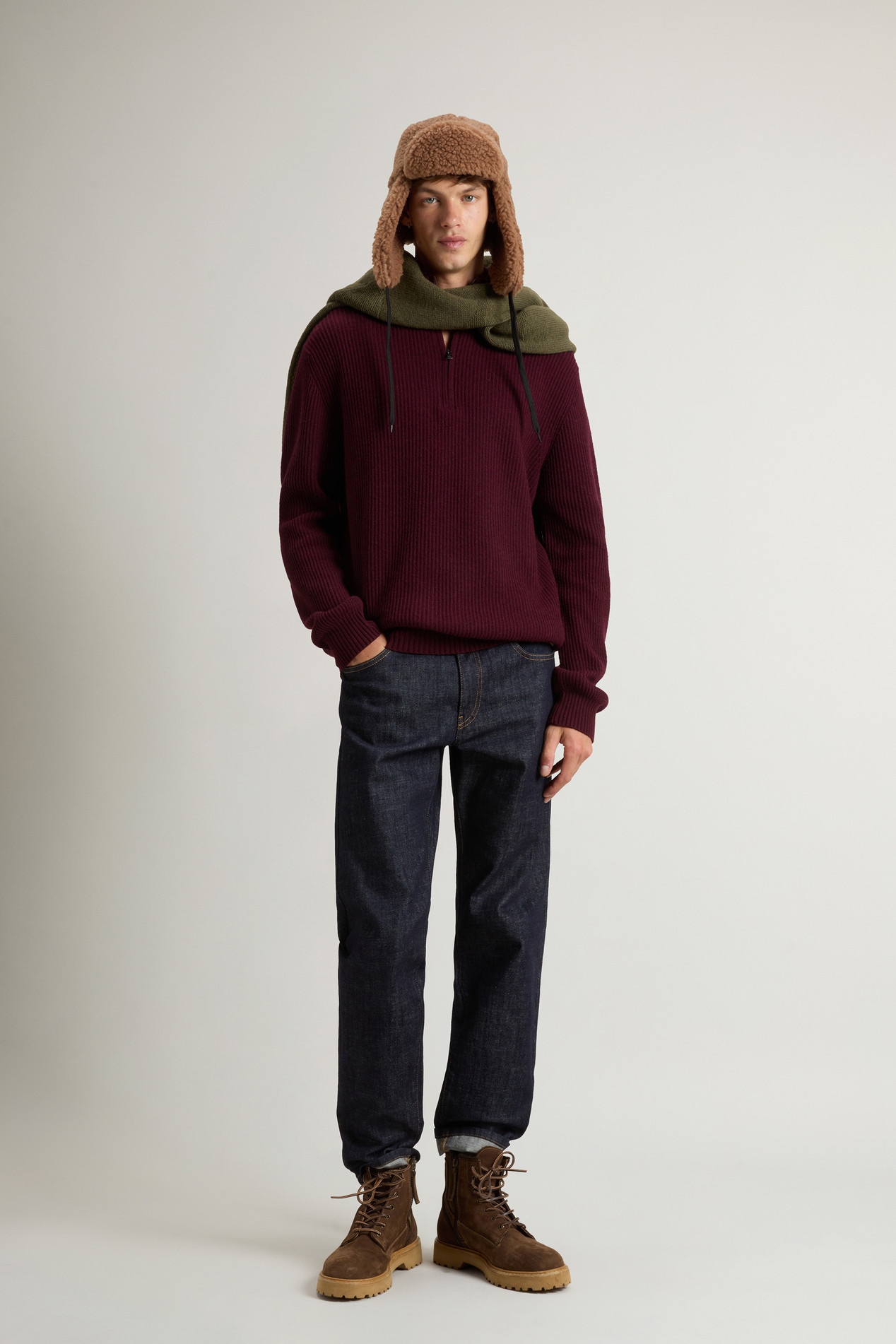 Half-Zipper Turtleneck Sweater in Wool and Cashmere Blend Burgundy photo 2 | Woolrich