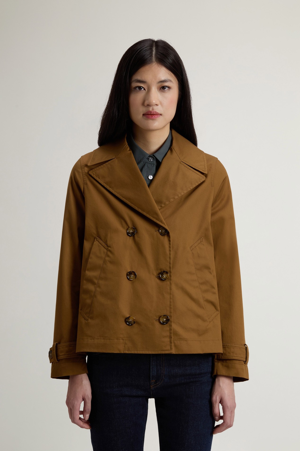 TECH COTTON PEACOAT Brown photo 1 | Woolrich