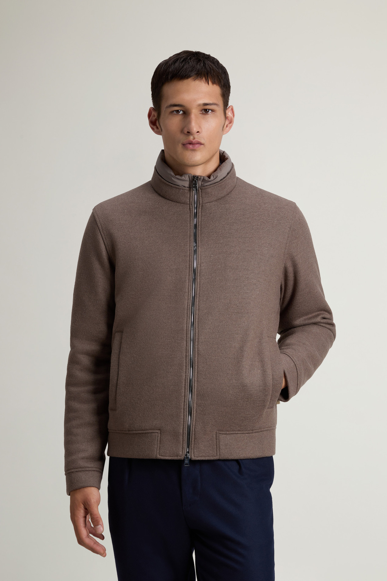 Lewis Bomber Jacket in Wool and Cotton Blend Brown photo 1 | Woolrich