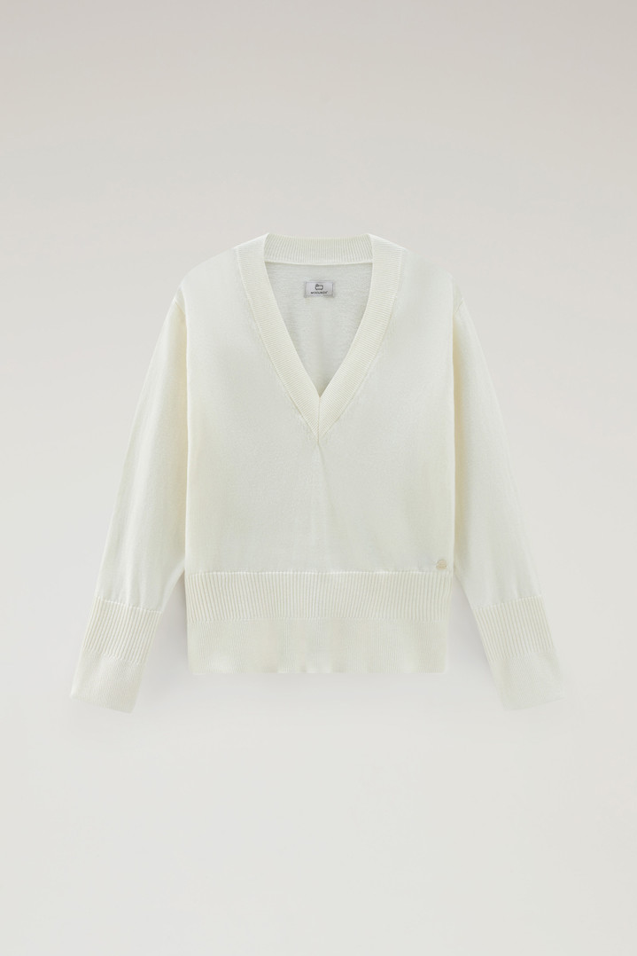 V-Neck Sweater in Cotton and Cashmere White photo 1 | Woolrich