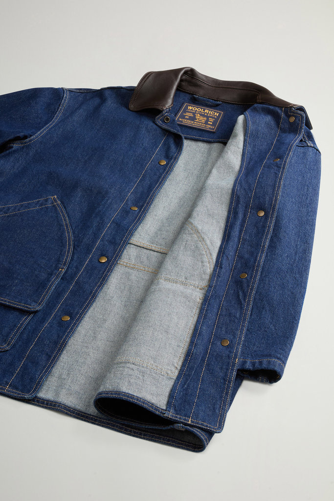 Jacket in Pure Cotton Denim with Leather Collar Blue photo 8 | Woolrich