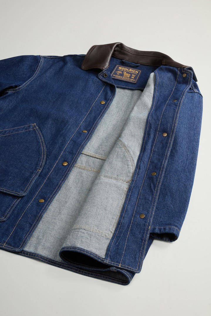 Jacket in Pure Cotton Denim with Leather Collar Blue photo 8 | Woolrich