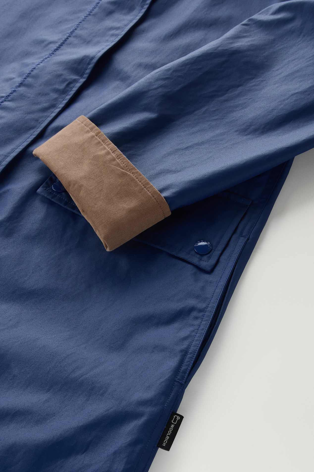 Waxed Trench Coat in Cotton Nylon Blend with Pointed Collar Blue photo 3 | Woolrich