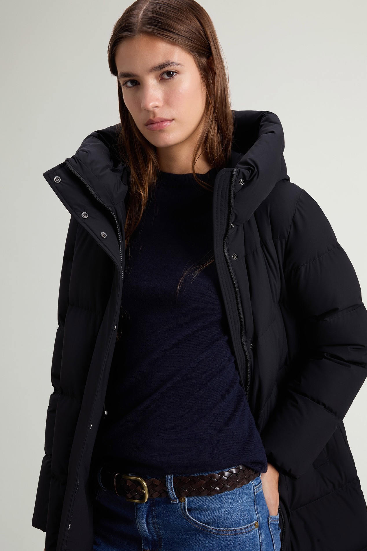 Madison Quilted Coat in Matte Stretch Nylon Black photo 4 | Woolrich