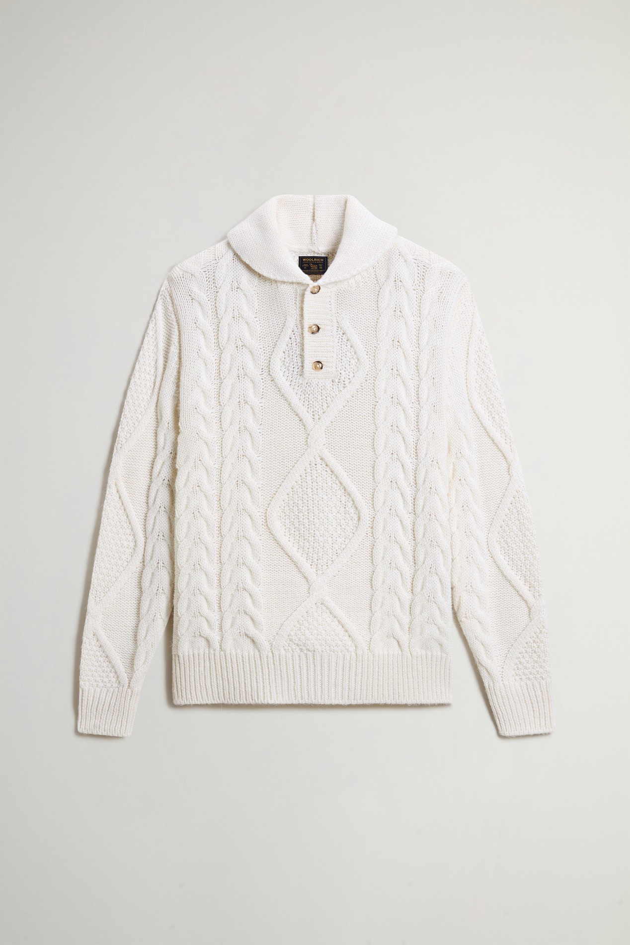 ALPACA BLEND CABLE SHAWL NECK GG4 White photo 5 | Woolrich
