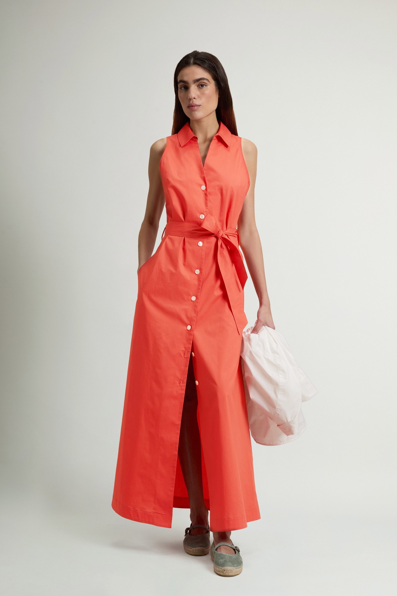 Shirt Dress in Pure Cotton Poplin with Belt Red photo 2 | Woolrich