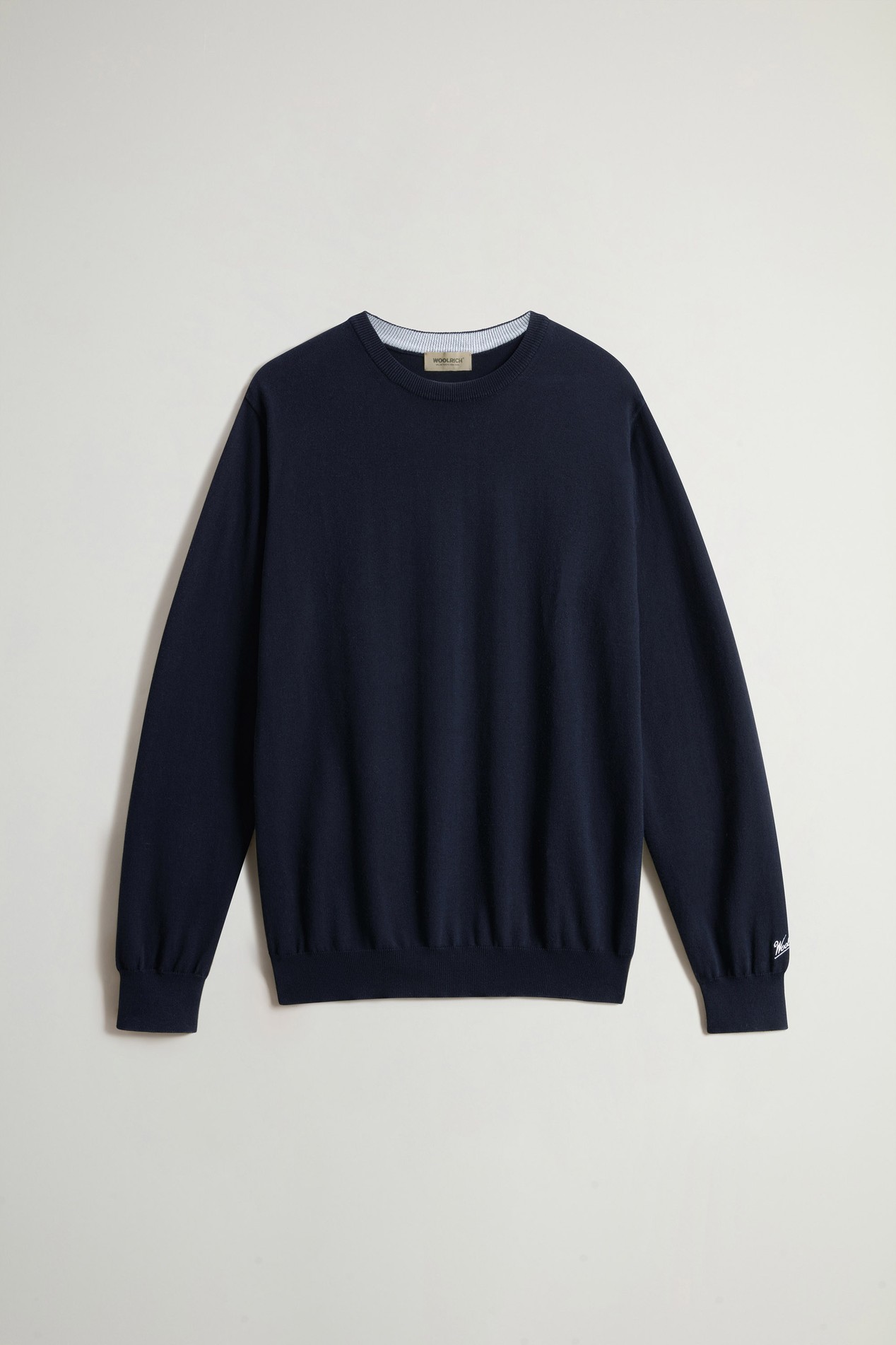 Crewneck Sweater in Pure Cotton with Embroidered Logo Blue photo 5 | Woolrich