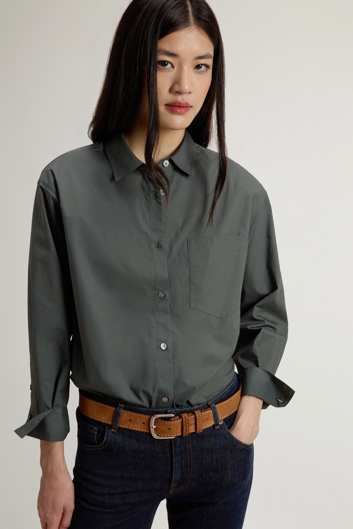 COTTON POPLIN BOYFRIEND SHIRT Green photo 4 | Woolrich